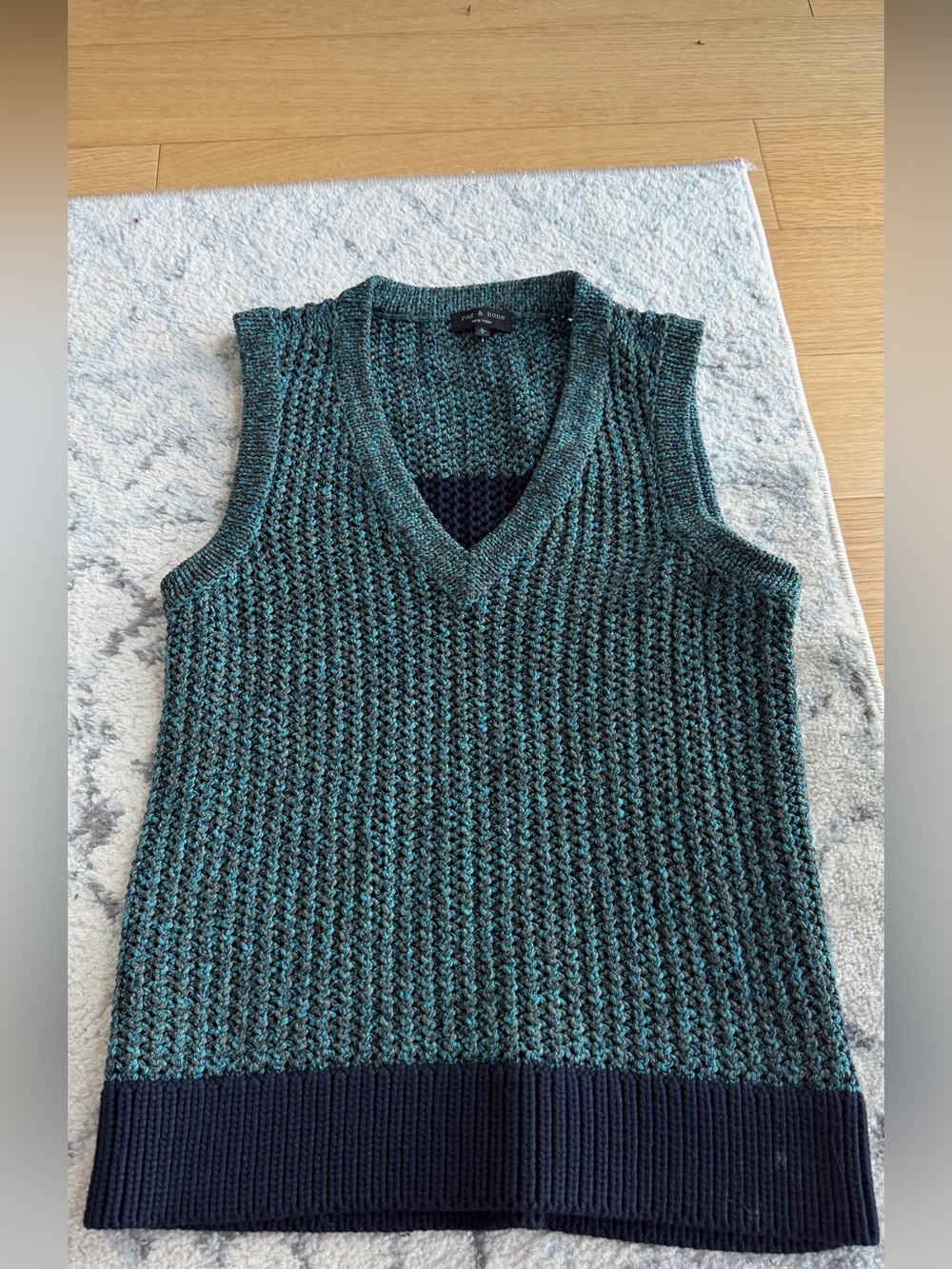 rag & bone Teal and Black V-Neck Knit Sweater Vest